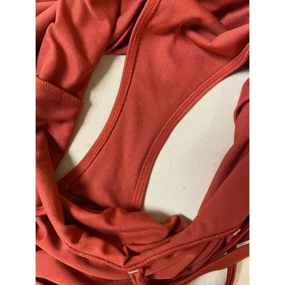 ASOS Burnt Orange One-Piece Swimsuit Bathing Suit Strappy Back Design Sz 8